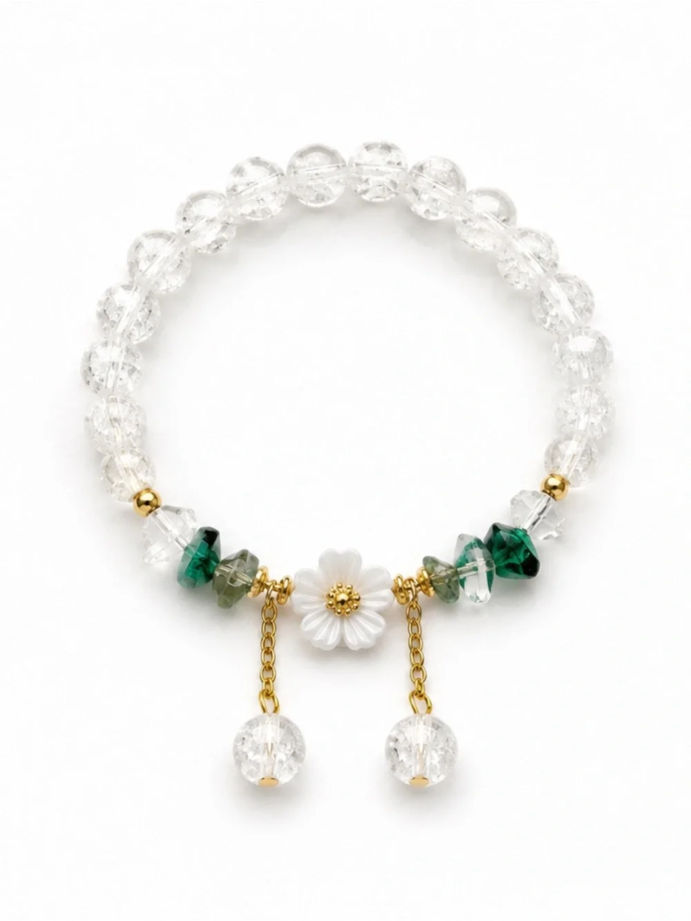 Crystal beaded flower dangle bracelet
